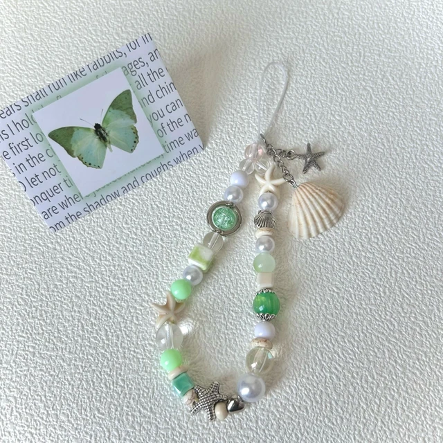 Alt view image 3 of 6 - Cute Shell Cell Phone Lanyard Strap Charms - Handmade Starfish Phone Charms for Women (Green)