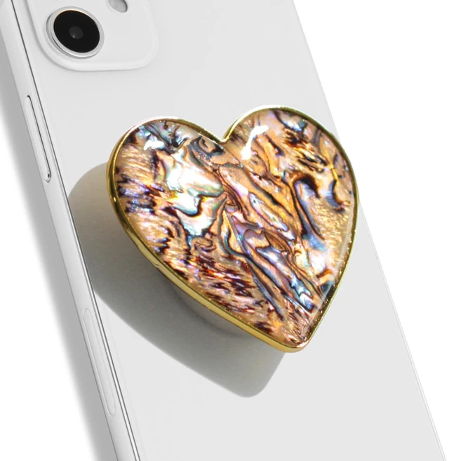 Main image of Cute Natural Seashell Design Heart Shape Collapsible Mobile Phone Grip Stand Holder for Smartphone Tablet Cell Phone Accessory (Leopard)