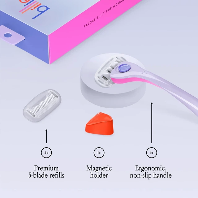 Alt view image 3 of 7 - Razors for Women, DreamPop - 1 Handle, 4 Refills & Magnetic Holder | 5 blade womens razors for sensitive skin, Surrounded by aloe shave soap, Ergonomic handle, Pivoting head, Magnetic Holder