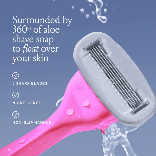 Alt view image 4 of 7 - Razors for Women, DreamPop - 1 Handle, 4 Refills & Magnetic Holder | 5 blade womens razors for sensitive skin, Surrounded by aloe shave soap, Ergonomic handle, Pivoting head, Magnetic Holder