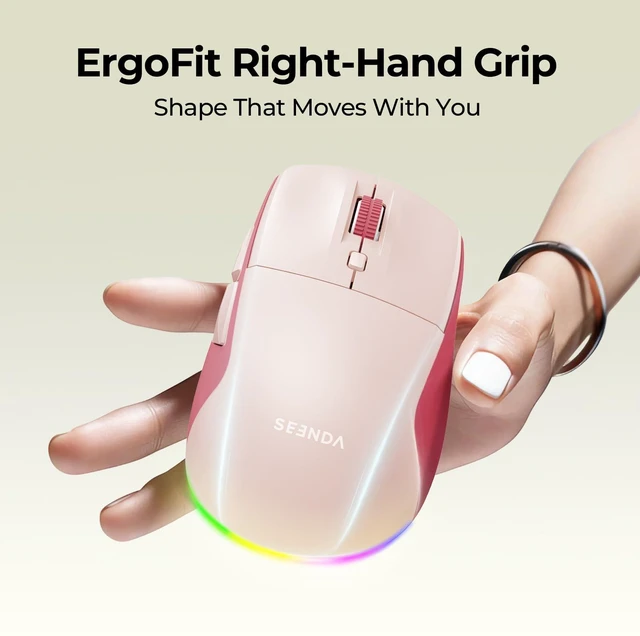 Alt view image 3 of 7 - MOU110 Wireless Bluetooth Mouse, Rechargeable & RGB Design, Pink | 2.4G USB & Bluetooth, Silent, 3-Level DPI, Right-Hand Ergonomic Mouse for Laptop, iPad, MacBook, Desktop Work & Casual Gaming