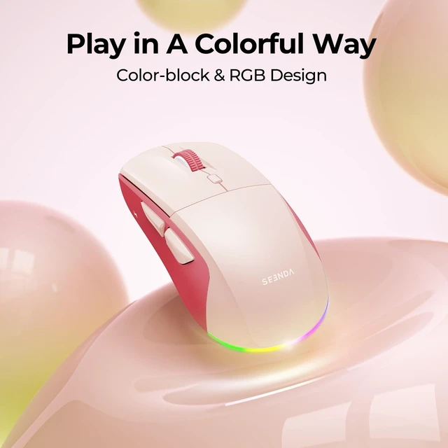 Alt view image 4 of 7 - MOU110 Wireless Bluetooth Mouse, Rechargeable & RGB Design, Pink | 2.4G USB & Bluetooth, Silent, 3-Level DPI, Right-Hand Ergonomic Mouse for Laptop, iPad, MacBook, Desktop Work & Casual Gaming