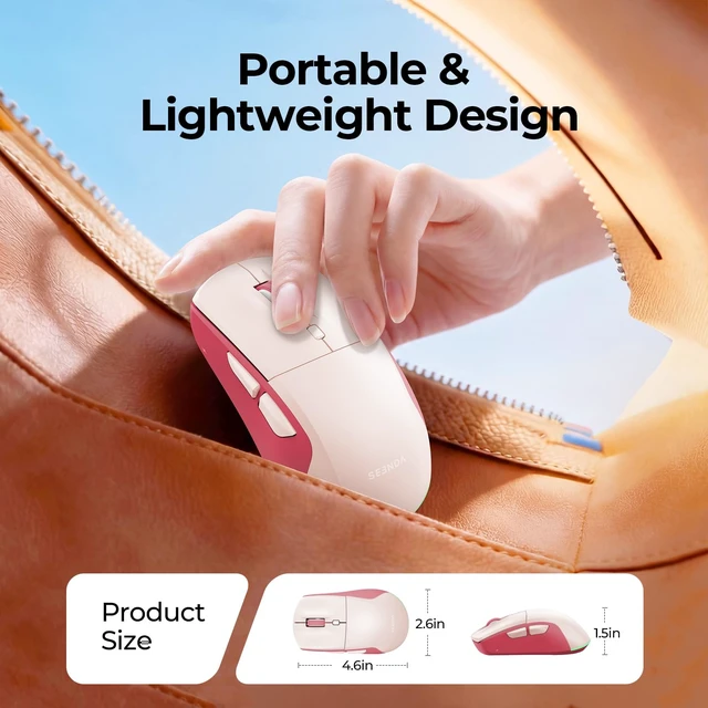 Alt view image 7 of 7 - MOU110 Wireless Bluetooth Mouse, Rechargeable & RGB Design, Pink | 2.4G USB & Bluetooth, Silent, 3-Level DPI, Right-Hand Ergonomic Mouse for Laptop, iPad, MacBook, Desktop Work & Casual Gaming