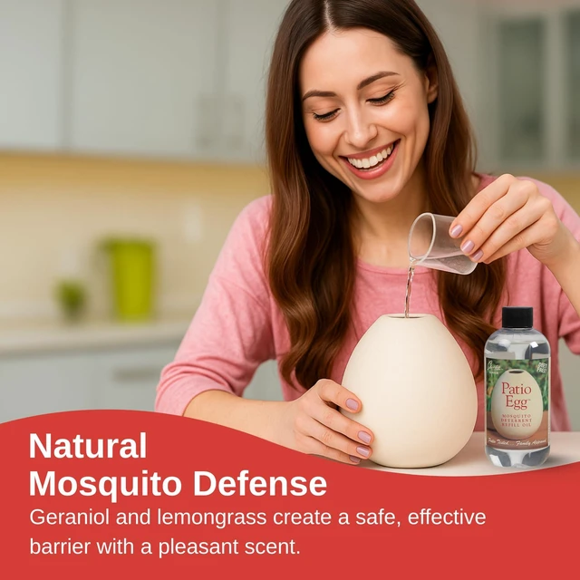Alt view image 2 of 7 - Patio Egg Refill Oil 8 Fl Oz | Essential Oil Blend with Geraniol & Lemongrass Mosquito Deterrent Patio Egg Refill DEET-Free, Long-Lasting, Natural Scent