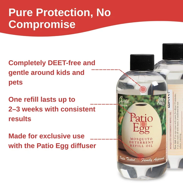 Alt view image 3 of 7 - Patio Egg Refill Oil 8 Fl Oz | Essential Oil Blend with Geraniol & Lemongrass Mosquito Deterrent Patio Egg Refill DEET-Free, Long-Lasting, Natural Scent