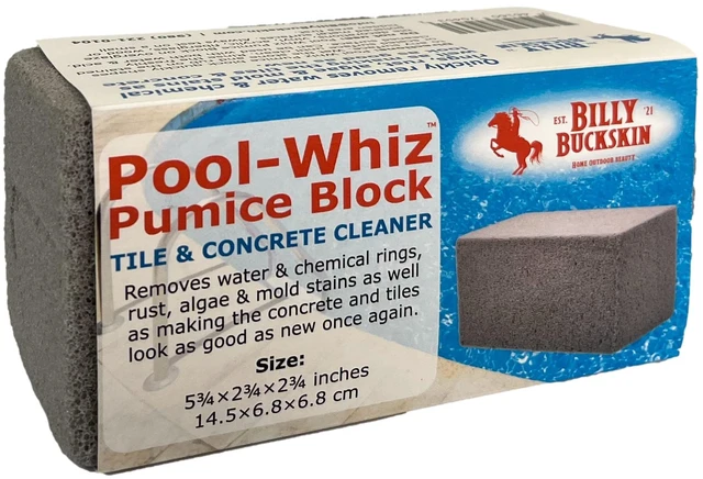 Main image of Pool-Whiz Pumice Block, Pool Tile & Concrete Cleaner, Pumice Stone for Cleaning Pools, Spas & Water Features, Pool & Spa Cleaner, Pumice Block for Rust, Stains Build Up by Billy Buckskin Co. Pack of 1