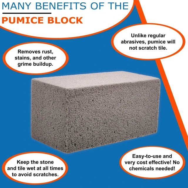 Alt view image 2 of 7 - Pool-Whiz Pumice Block, Pool Tile & Concrete Cleaner, Pumice Stone for Cleaning Pools, Spas & Water Features, Pool & Spa Cleaner, Pumice Block for Rust, Stains Build Up by Billy Buckskin Co. Pack of 1