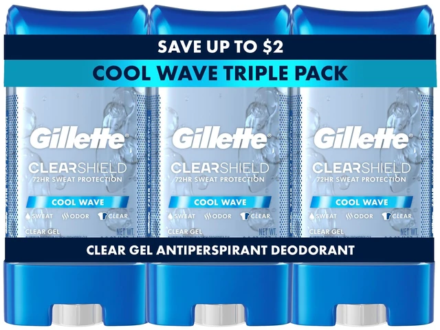 Main image of Antiperspirant Deodorant for Men, Cool Wave Scent 3.8 oz Pack of 3 | 72HR Instant Sweat & Odor Protection | Long-Lasting Freshness | Clear Gel & Wax-Free | Anti-White Mark Sweat Protection