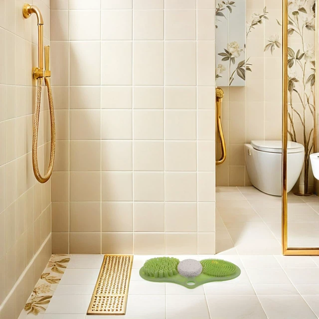 Alt view image 2 of 7 - Exfoliating Foot Scrubber Pumice Stone Silicone Foot Shower Cleaning Brush Massage Mat for Nail Shop Spa Bathroom Use - Light Green