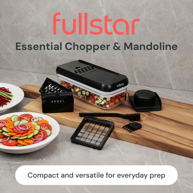 Alt view image 2 of 7 - Essential Vegetable Chopper & Mandoline Slicer 8-in-1 Kitchen Tool | Multi-Blade Compact Food Chopper, 3-Cup Container, Veggie Slicer, Julienne, Dicer, Grater, Dishwasher Safe Kitchen Gadgets