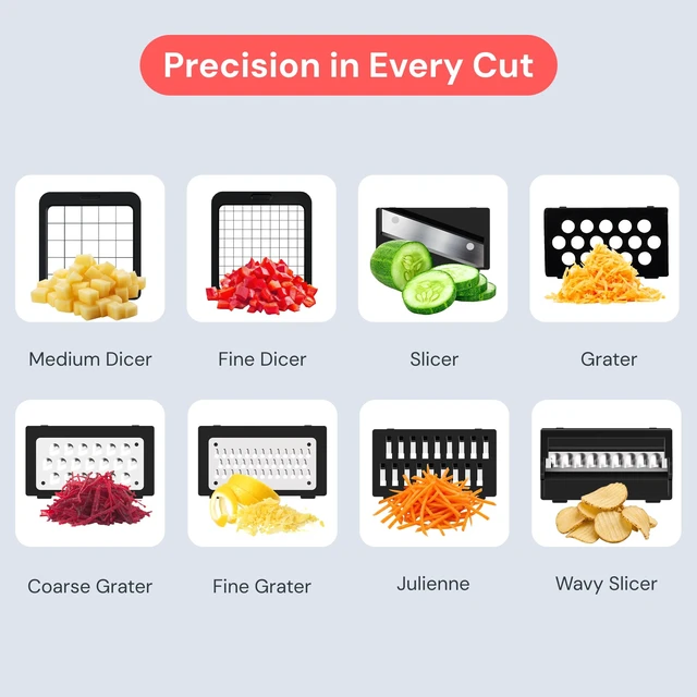 Alt view image 5 of 7 - Essential Vegetable Chopper & Mandoline Slicer 8-in-1 Kitchen Tool | Multi-Blade Compact Food Chopper, 3-Cup Container, Veggie Slicer, Julienne, Dicer, Grater, Dishwasher Safe Kitchen Gadgets
