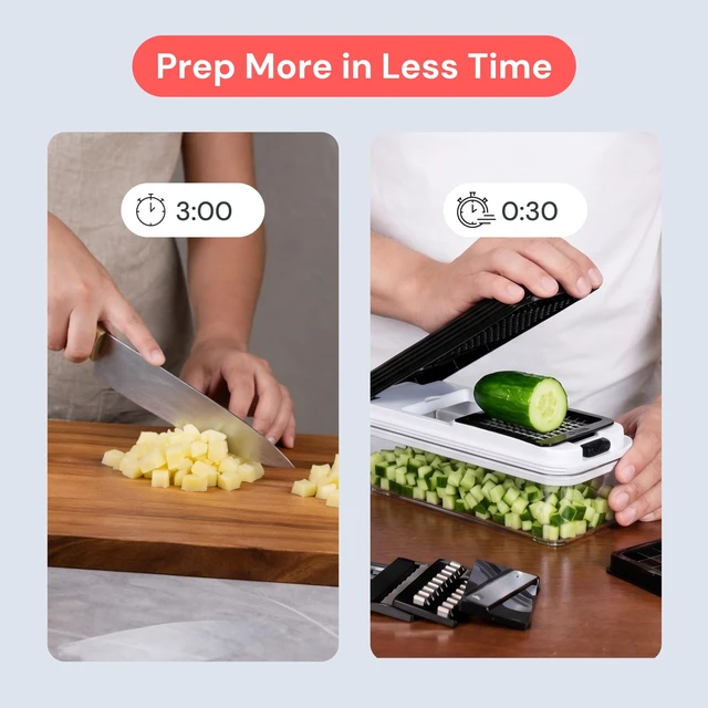 Alt view image 7 of 7 - Essential Vegetable Chopper & Mandoline Slicer 8-in-1 Kitchen Tool | Multi-Blade Compact Food Chopper, 3-Cup Container, Veggie Slicer, Julienne, Dicer, Grater, Dishwasher Safe Kitchen Gadgets