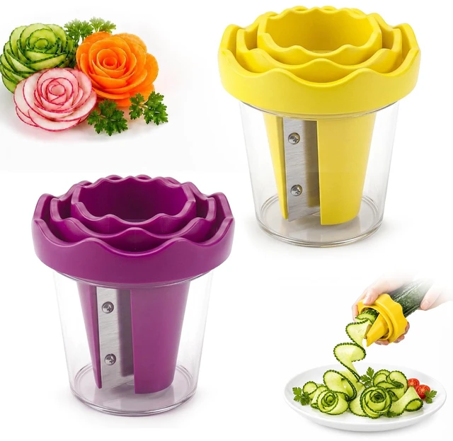 Main image of Manual Vegetable Spiralizer And Curler For Rose Flower Carving,2PCS | Handheld Kitchen Grater Cutter Tool,Vegetable Spiralizer Curler Tool,Manual Rose Garnishing Carving Cutter