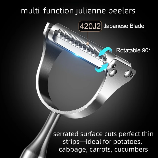 Alt view image 7 of 7 - 2 in 1 Stainless Steel Julienne Vegetable Peeler | veggie noodle peeler for potato cabbagecarrotcucumberfruit.Dual-function: peels and julienne shreds