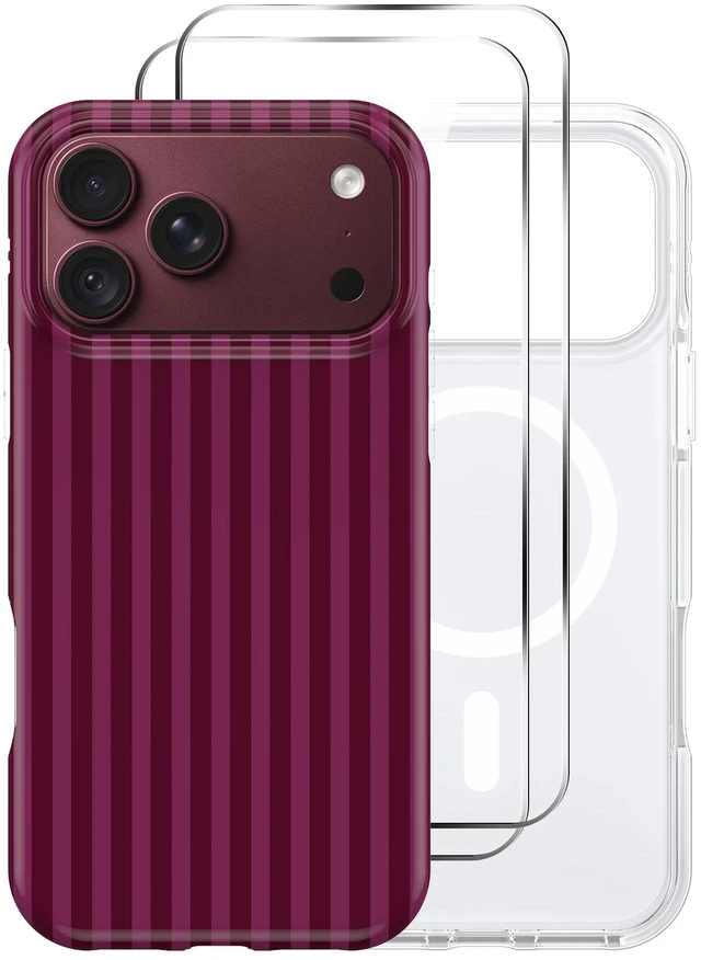 Main image of for iPhone 18 Pro Max/iPhone 17 Pro Max Case 6.9"Cute Striped Case Burgundy | Compatible with MagSafe Phone Case for Women Girls with Screen Protector Shockproof Protective Soft TPU Slim Phone Cover