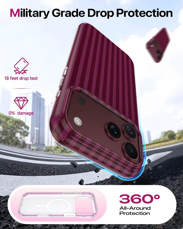 Alt view image 4 of 7 - for iPhone 18 Pro Max/iPhone 17 Pro Max Case 6.9"Cute Striped Case Burgundy | Compatible with MagSafe Phone Case for Women Girls with Screen Protector Shockproof Protective Soft TPU Slim Phone Cover