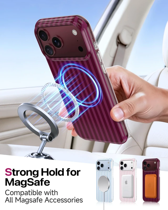 Alt view image 5 of 7 - for iPhone 18 Pro Max/iPhone 17 Pro Max Case 6.9"Cute Striped Case Burgundy | Compatible with MagSafe Phone Case for Women Girls with Screen Protector Shockproof Protective Soft TPU Slim Phone Cover
