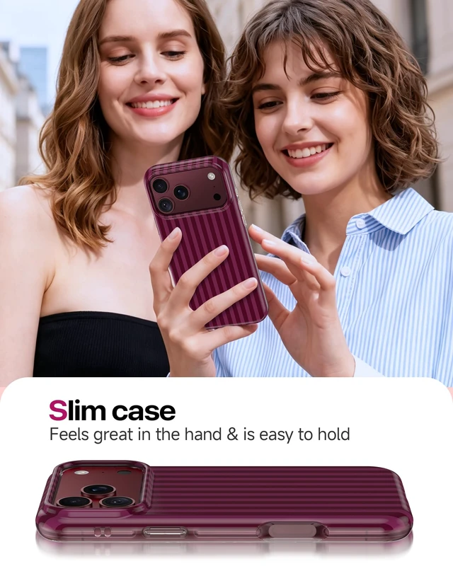 Alt view image 7 of 7 - for iPhone 18 Pro Max/iPhone 17 Pro Max Case 6.9"Cute Striped Case Burgundy | Compatible with MagSafe Phone Case for Women Girls with Screen Protector Shockproof Protective Soft TPU Slim Phone Cover