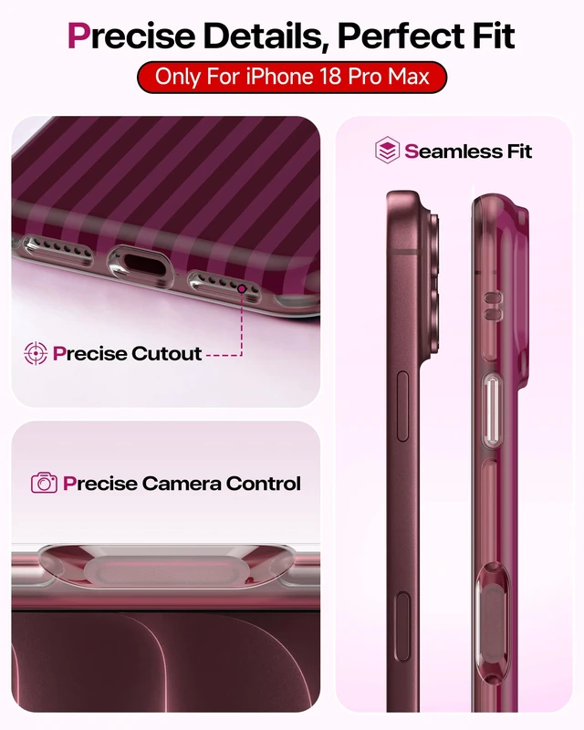 Alt view image 6 of 7 - for iPhone 18 Pro Max/iPhone 17 Pro Max Case 6.9"Cute Striped Case Burgundy | Compatible with MagSafe Phone Case for Women Girls with Screen Protector Shockproof Protective Soft TPU Slim Phone Cover