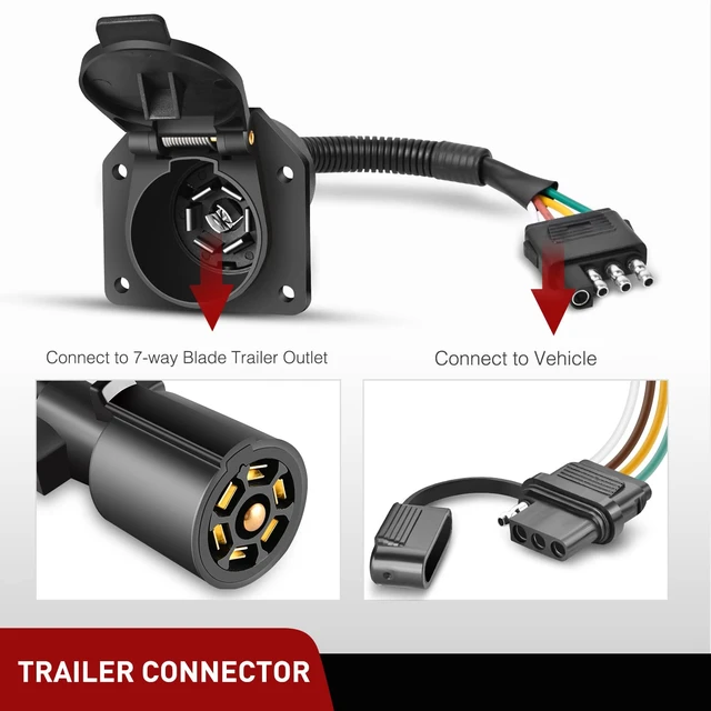 Alt view image 2 of 7 - 4 Way Flat to 7 Way Round Blade Trailer Adapter Wiring Harness | 4 Pin to 7 Pin Electrical Connect Wiring Plug Connector with Mounting Bracket for RV Truck Factory Tow Package
