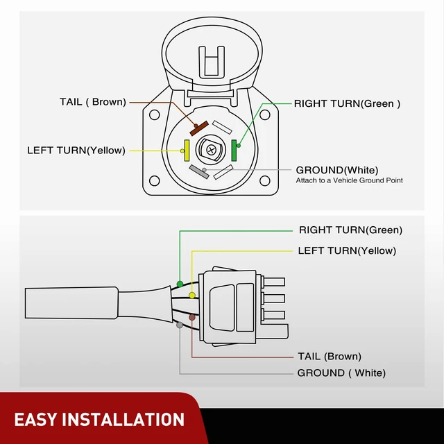 Alt view image 3 of 7 - 4 Way Flat to 7 Way Round Blade Trailer Adapter Wiring Harness | 4 Pin to 7 Pin Electrical Connect Wiring Plug Connector with Mounting Bracket for RV Truck Factory Tow Package