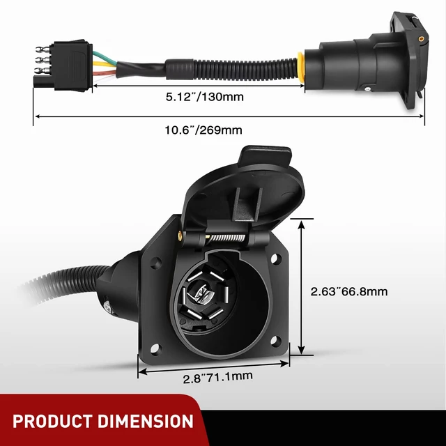 Alt view image 7 of 7 - 4 Way Flat to 7 Way Round Blade Trailer Adapter Wiring Harness | 4 Pin to 7 Pin Electrical Connect Wiring Plug Connector with Mounting Bracket for RV Truck Factory Tow Package