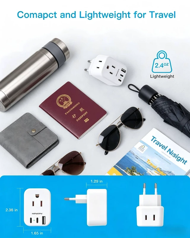 Alt view image 6 of 7 - European Plug Adapter, US to Europe Power Adapter Travel Essentials, 2 Pack | 2 Outlets 3 USB Ports (2 USB C), Type C Travel Adapter for Italy Spain France Germany Greece Iceland, Cruise Ship Approved
