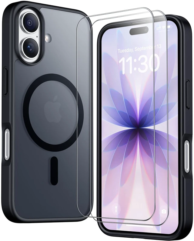 Main image of Magnetic for iPhone 17 Case,Black | Translucent Matte Case with 2PCS Tempered Glass Screen Protector Drop Protection Anti-scratched Slim Phone Case