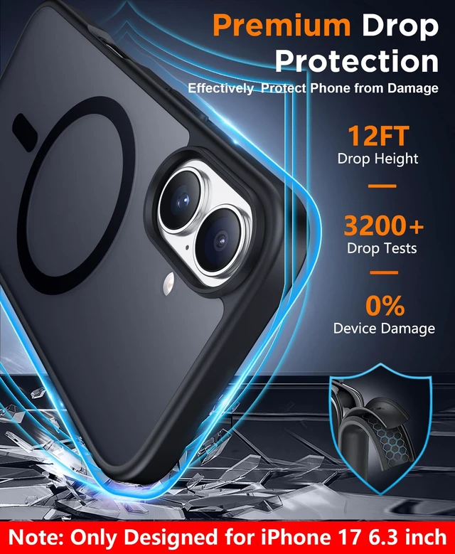 Alt view image 3 of 7 - Magnetic for iPhone 17 Case,Black | Translucent Matte Case with 2PCS Tempered Glass Screen Protector Drop Protection Anti-scratched Slim Phone Case