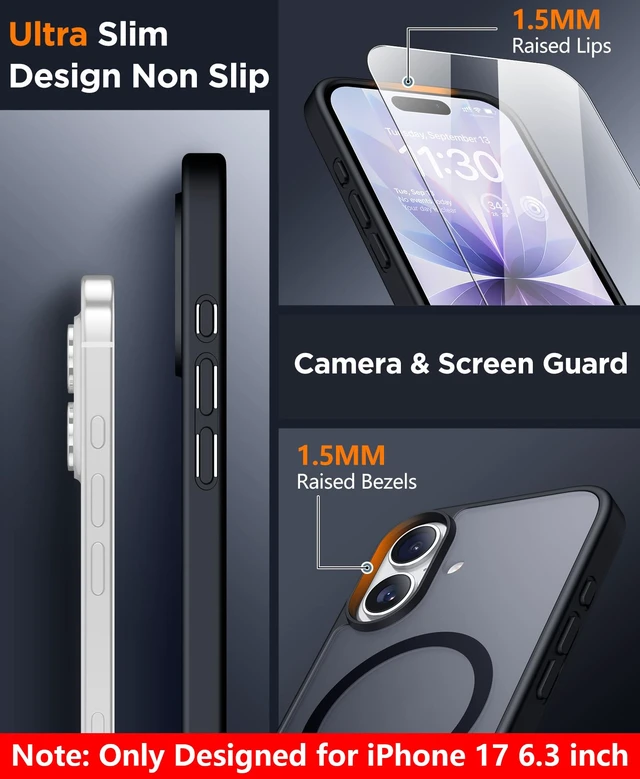 Alt view image 4 of 7 - Magnetic for iPhone 17 Case,Black | Translucent Matte Case with 2PCS Tempered Glass Screen Protector Drop Protection Anti-scratched Slim Phone Case