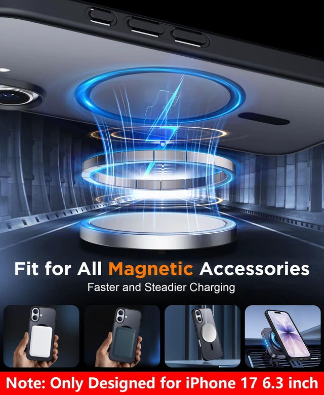 Alt view image 5 of 7 - Magnetic for iPhone 17 Case,Black | Translucent Matte Case with 2PCS Tempered Glass Screen Protector Drop Protection Anti-scratched Slim Phone Case
