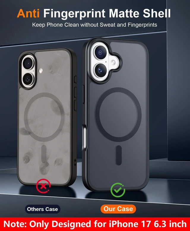 Alt view image 6 of 7 - Magnetic for iPhone 17 Case,Black | Translucent Matte Case with 2PCS Tempered Glass Screen Protector Drop Protection Anti-scratched Slim Phone Case