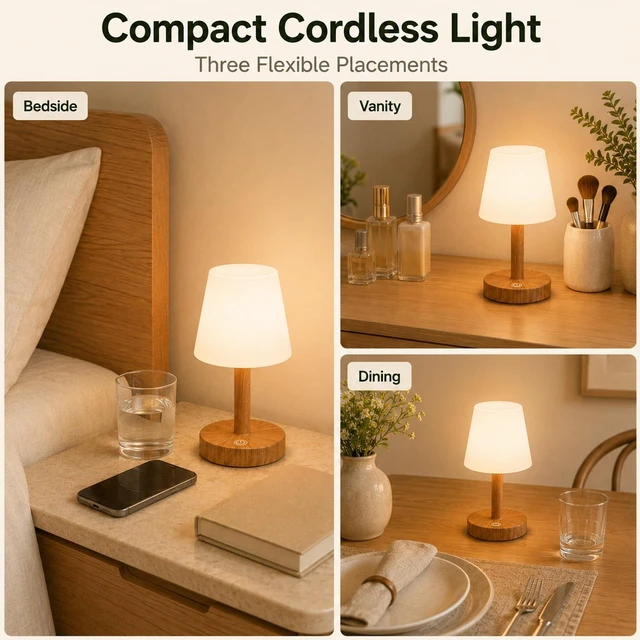 Alt view image 2 of 7 - Rechargeable Table Lamp, Mini Cordless Shower Lamp for Bathroom, IP54 | 2000mAh Battery Operated, Soft glow for Shower Shelves, Vanity, Bedside and Patios, 3 Color , Ttouch Dimming