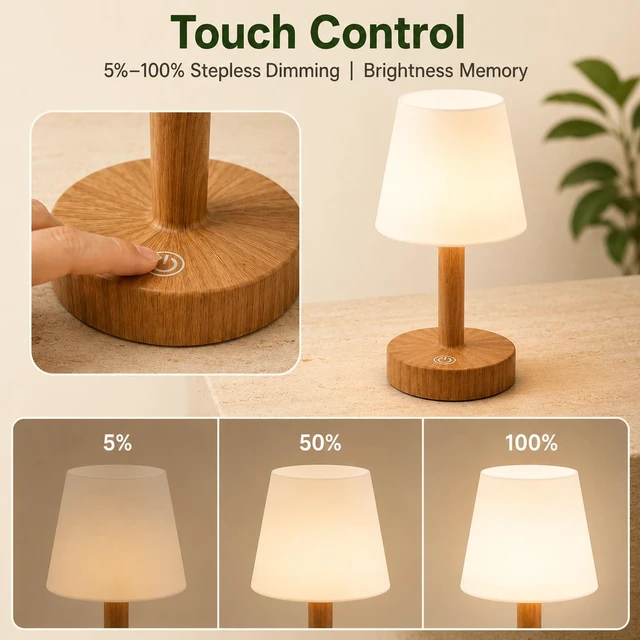 Alt view image 4 of 7 - Rechargeable Table Lamp, Mini Cordless Shower Lamp for Bathroom, IP54 | 2000mAh Battery Operated, Soft glow for Shower Shelves, Vanity, Bedside and Patios, 3 Color , Ttouch Dimming