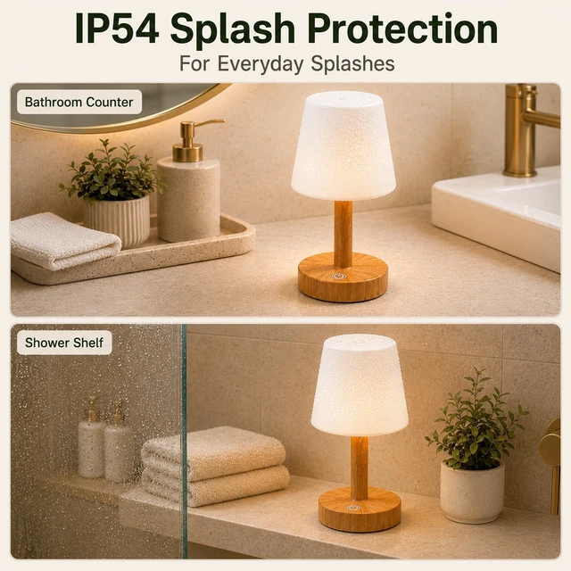 Alt view image 5 of 7 - Rechargeable Table Lamp, Mini Cordless Shower Lamp for Bathroom, IP54 | 2000mAh Battery Operated, Soft glow for Shower Shelves, Vanity, Bedside and Patios, 3 Color , Ttouch Dimming