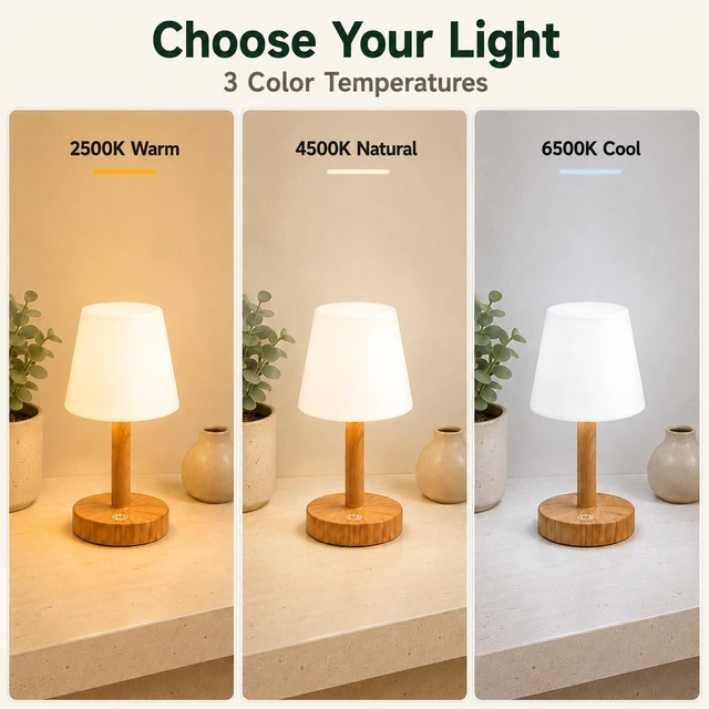 Alt view image 7 of 7 - Rechargeable Table Lamp, Mini Cordless Shower Lamp for Bathroom, IP54 | 2000mAh Battery Operated, Soft glow for Shower Shelves, Vanity, Bedside and Patios, 3 Color , Ttouch Dimming