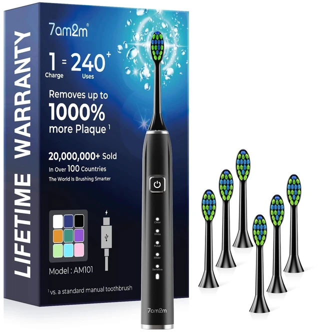 Main image of Sonic Electric Toothbrush for Adults,Type-C Charging Run for 120 Days | 6 Brush Heads & 5 Modes, 40000VPM Powered Rechargeable Toothbrush, Smart Timer, IPX7 Waterproof, Travel&Home Use, Black