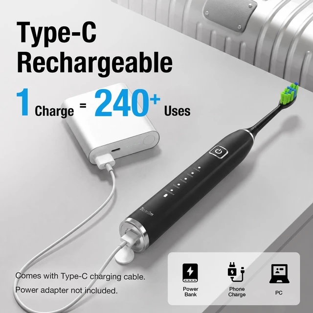 Alt view image 7 of 7 - Sonic Electric Toothbrush for Adults,Type-C Charging Run for 120 Days | 6 Brush Heads & 5 Modes, 40000VPM Powered Rechargeable Toothbrush, Smart Timer, IPX7 Waterproof, Travel&Home Use, Black