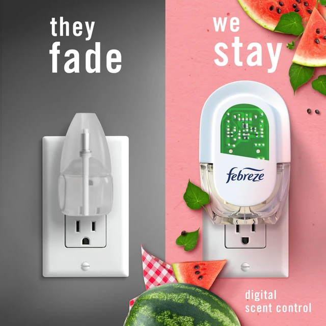 Alt view image 6 of 7 - Odor-Fighting Fade Defy PLUG Air Freshener, Southern Lilac Mornings, Sweet Watermelon Vine, Pack of 4 (2 of Each), .79 fl. oz. Oil Refill