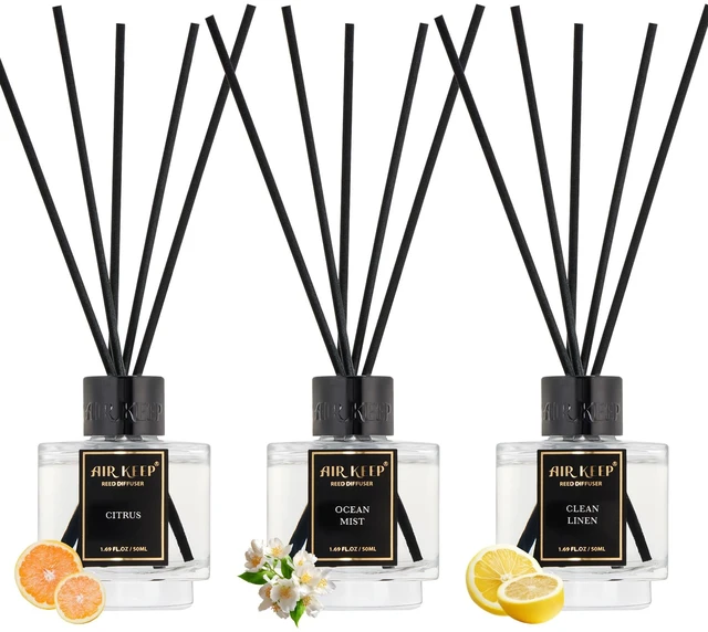 Main image of Reed Diffuser Set of 3 for Bathroom Air Fresheners, Oil Diffuser Sticks | Citrus,Ocean Mist,Clean Linen Scent(1.7 fl oz*3) Fragrance with 18 Sticks Defusers | Shelf Decor