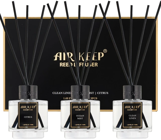 Alt view image 6 of 6 - Reed Diffuser Set of 3 for Bathroom Air Fresheners, Oil Diffuser Sticks | Citrus,Ocean Mist,Clean Linen Scent(1.7 fl oz*3) Fragrance with 18 Sticks Defusers | Shelf Decor