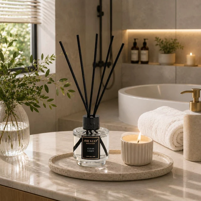 Alt view image 3 of 6 - Reed Diffuser Set of 3 for Bathroom Air Fresheners, Oil Diffuser Sticks | Citrus,Ocean Mist,Clean Linen Scent(1.7 fl oz*3) Fragrance with 18 Sticks Defusers | Shelf Decor