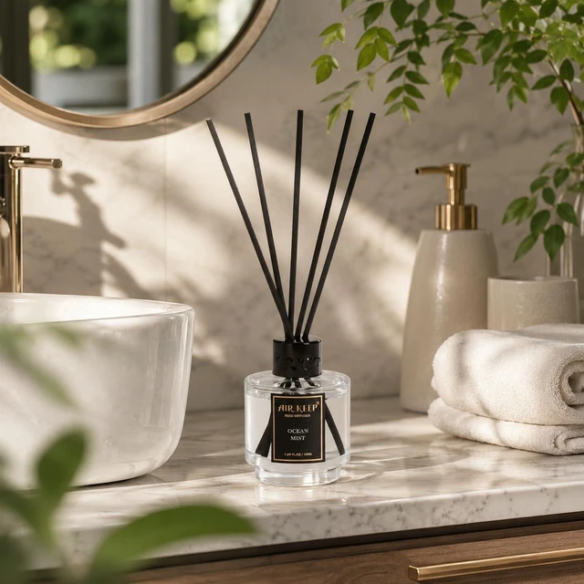 Alt view image 4 of 6 - Reed Diffuser Set of 3 for Bathroom Air Fresheners, Oil Diffuser Sticks | Citrus,Ocean Mist,Clean Linen Scent(1.7 fl oz*3) Fragrance with 18 Sticks Defusers | Shelf Decor