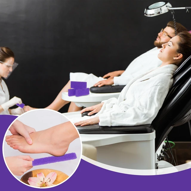 Alt view image 7 of 7 - 100pcs Foot Pumice Stone Bulk,Exfoliating Disposable Foot Pumice Stones,Feet Callus Remover Pedicure Tool,Purple Cleaning Stone Sponge,Double-Sided Scrub Feet Brush Heel Cuticle Bath Spa