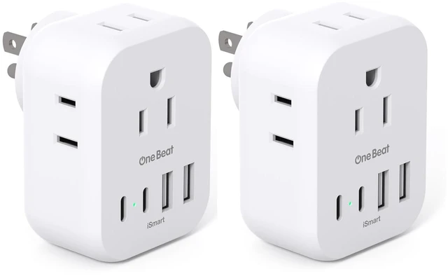 Main image of 2 Pack Multi Plug Wall Outlet Extender, Travel Cruise Outlet Adapter | 4 Outlets 4 USB (2 USB-C) Plug Adapter, Small Cruise Ship Approved Power Strip Non Surge Protector, White