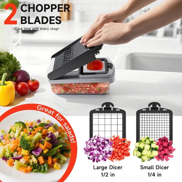 Alt view image 3 of 7 - Vegetable Chopper Mandoline Slicer, 15-in-1 Food Veggie Chopper | Cheese Grater, Onion & Vegetable Cutter with Large Container, Dicer, Kitchen Gadgets & Essentials, White