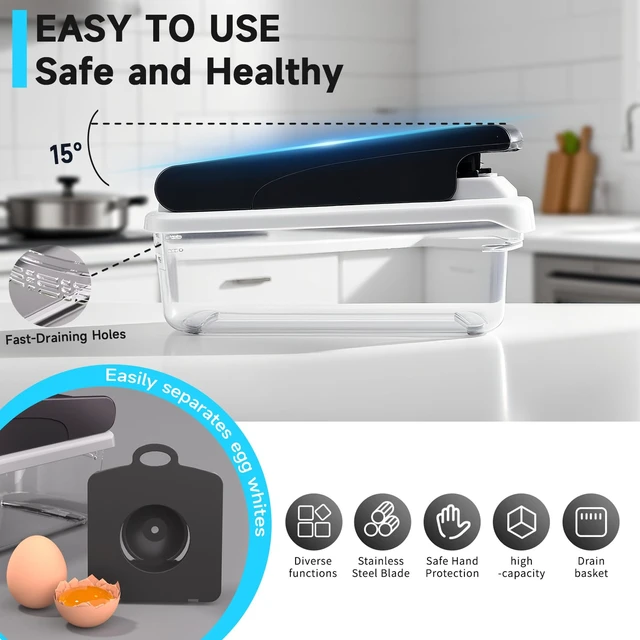Alt view image 5 of 7 - Vegetable Chopper Mandoline Slicer, 15-in-1 Food Veggie Chopper | Cheese Grater, Onion & Vegetable Cutter with Large Container, Dicer, Kitchen Gadgets & Essentials, White