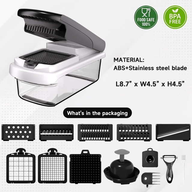 Alt view image 7 of 7 - Vegetable Chopper Mandoline Slicer, 15-in-1 Food Veggie Chopper | Cheese Grater, Onion & Vegetable Cutter with Large Container, Dicer, Kitchen Gadgets & Essentials, White