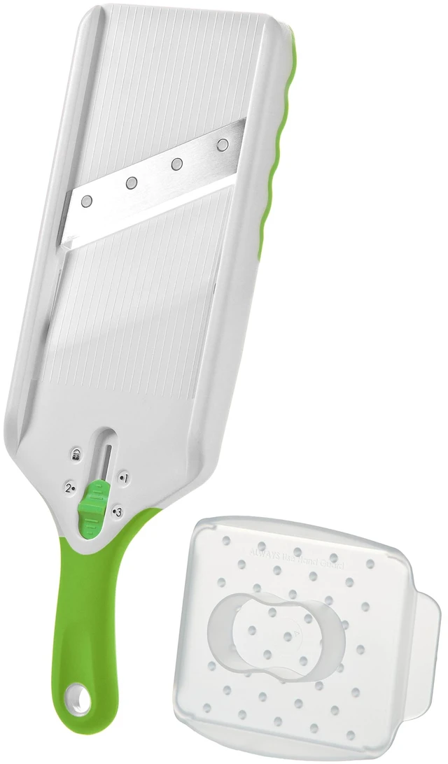Main image of Adjust-A-Slice Mandoline Slicer with Adjustable Thickness | Perfect for Vegetables, Fruits, and More, Includes Hand Guard and Non-Slip Base, Compact Space-Saving Design For Easy Storage