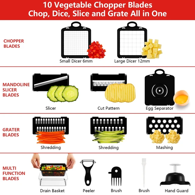 Alt view image 2 of 7 - Professional Compact Vegetable Chopper, Veggie Chopper, Chopper Vegetable Cutter, Veggie Chopper with Container, Mandoline Slicer Dicer 9 Inserts